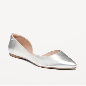 7 • Old Navy • Metallic Silver Faux-Leather D'Orsay Flats
